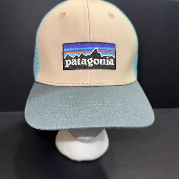 Patagonia Other - Patagonia P-6 Logo Lopro Trucker Hat Tan/Blue Colorblock Snapback Mesh O/S